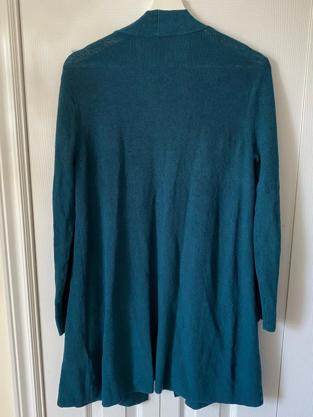 Eileen Fisher Linen blend Italian knit Teal Open-Front Pocket Cardigan size S - Picture 2 of 9